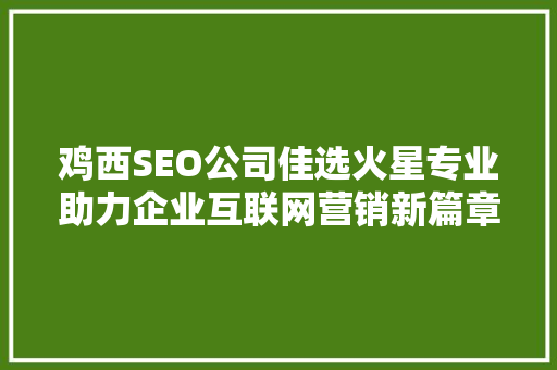 鸡西SEO公司佳选火星专业助力企业互联网营销新篇章
