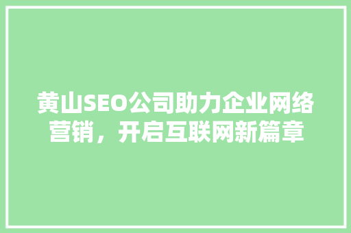黄山SEO公司助力企业网络营销，开启互联网新篇章