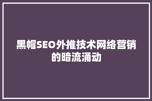 黑帽SEO外推技术网络营销的暗流涌动