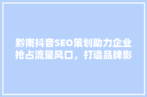 黔南抖音SEO策划助力企业抢占流量风口，打造品牌影响力