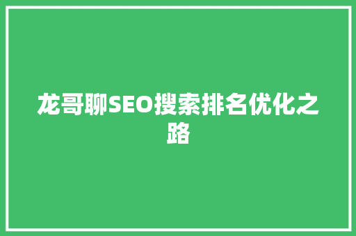 龙哥聊SEO搜索排名优化之路  第1张