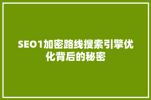 SEO1加密路线搜索引擎优化背后的秘密