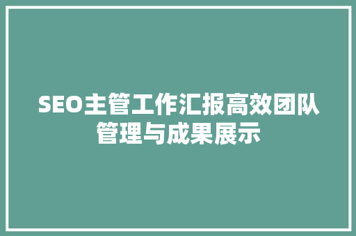 SEO主管工作汇报高效团队管理与成果展示