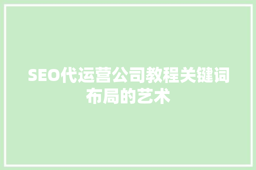 SEO代运营公司教程关键词布局的艺术