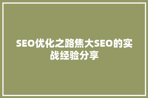 SEO优化之路焦大SEO的实战经验分享