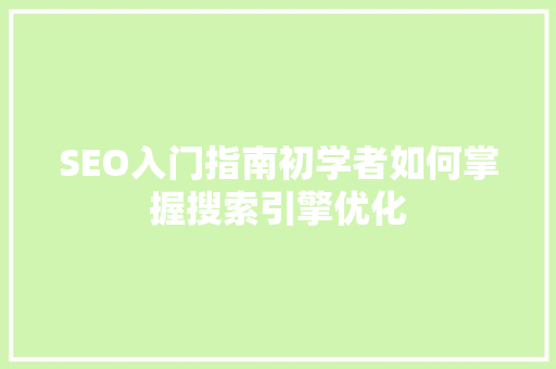 SEO入门指南初学者如何掌握搜索引擎优化
