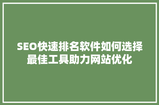 SEO快速排名软件如何选择最佳工具助力网站优化