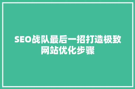 SEO战队最后一招打造极致网站优化步骤