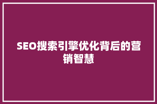 SEO搜索引擎优化背后的营销智慧