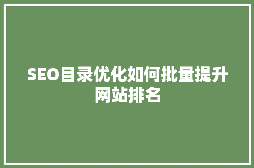 SEO目录优化如何批量提升网站排名