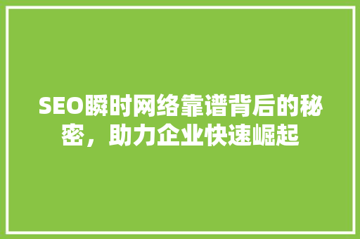 SEO瞬时网络靠谱背后的秘密，助力企业快速崛起