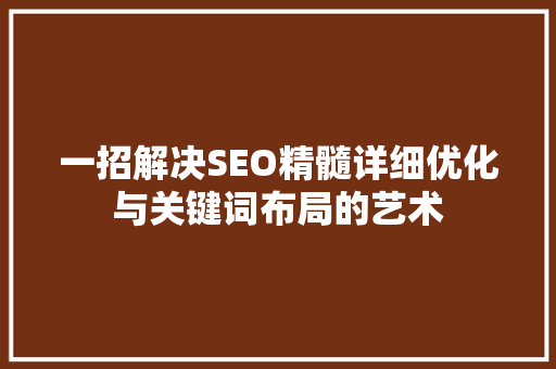 一招解决SEO精髓详细优化与关键词布局的艺术