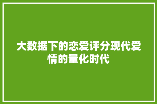 大数据下的恋爱评分现代爱情的量化时代  第1张