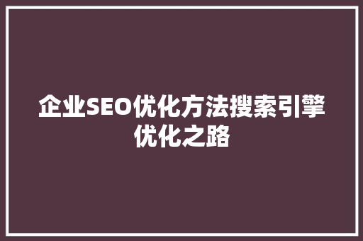 企业SEO优化方法搜索引擎优化之路