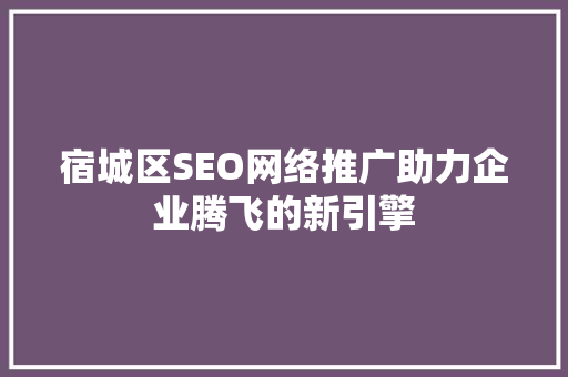 宿城区SEO网络推广助力企业腾飞的新引擎