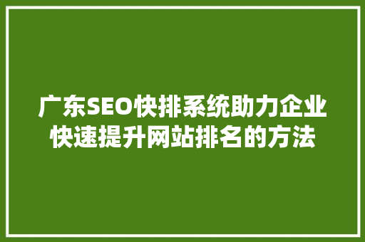 广东SEO快排系统助力企业快速提升网站排名的方法