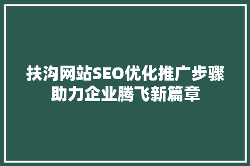 扶沟网站SEO优化推广步骤助力企业腾飞新篇章