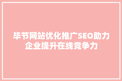毕节网站优化推广SEO助力企业提升在线竞争力