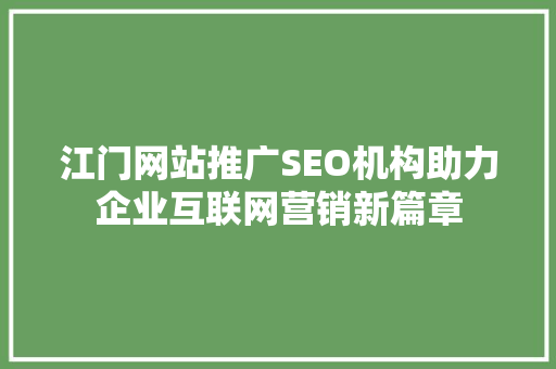 江门网站推广SEO机构助力企业互联网营销新篇章