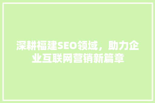 深耕福建SEO领域，助力企业互联网营销新篇章
