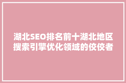 湖北SEO排名前十湖北地区搜索引擎优化领域的佼佼者
