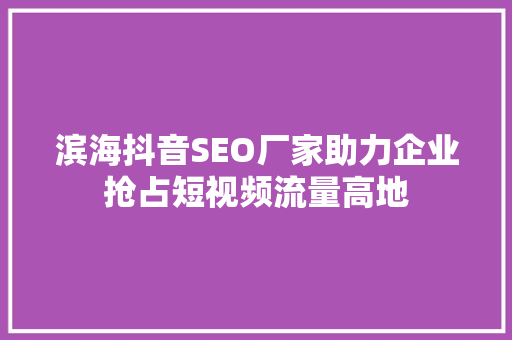 滨海抖音SEO厂家助力企业抢占短视频流量高地