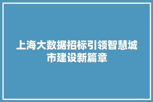 上海大数据招标引领智慧城市建设新篇章