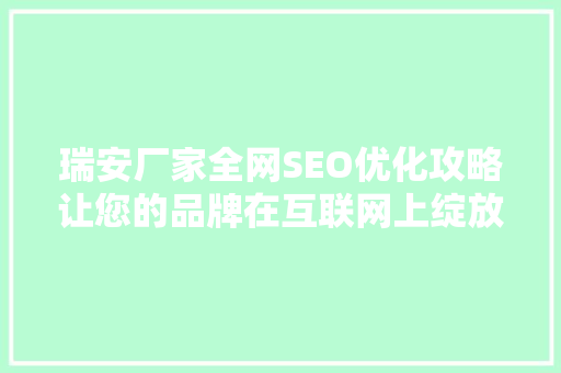 瑞安厂家全网SEO优化攻略让您的品牌在互联网上绽放光彩