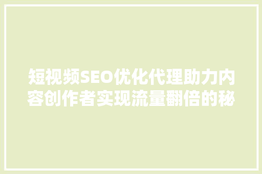 短视频SEO优化代理助力内容创作者实现流量翻倍的秘密武器