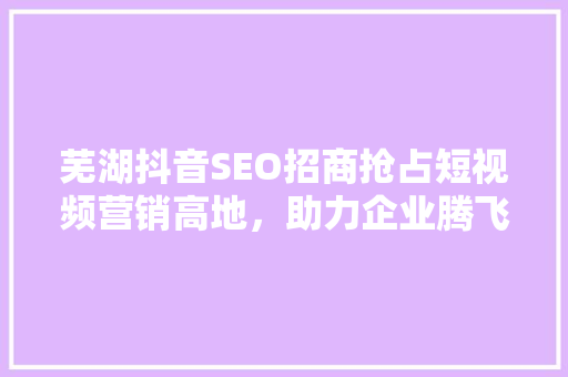 芜湖抖音SEO招商抢占短视频营销高地，助力企业腾飞  第1张
