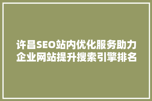 许昌SEO站内优化服务助力企业网站提升搜索引擎排名，抢占市场先机