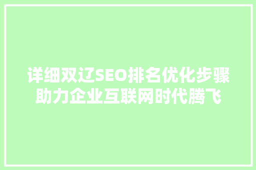 详细双辽SEO排名优化步骤助力企业互联网时代腾飞