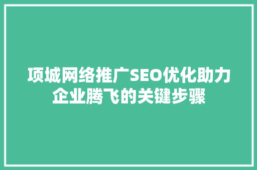 项城网络推广SEO优化助力企业腾飞的关键步骤