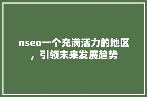 nseo一个充满活力的地区，引领未来发展趋势