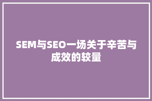SEM与SEO一场关于辛苦与成效的较量