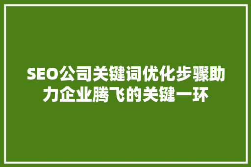SEO公司关键词优化步骤助力企业腾飞的关键一环