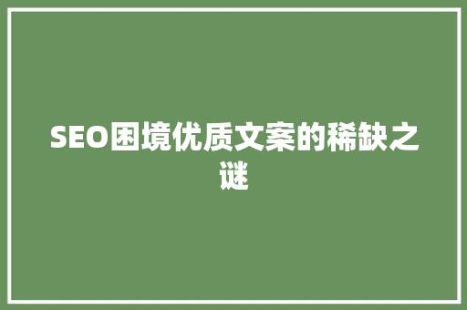 SEO困境优质文案的稀缺之谜