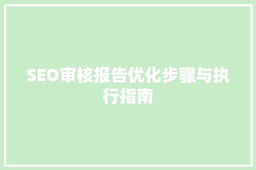 SEO审核报告优化步骤与执行指南