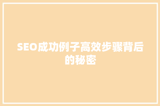 SEO成功例子高效步骤背后的秘密