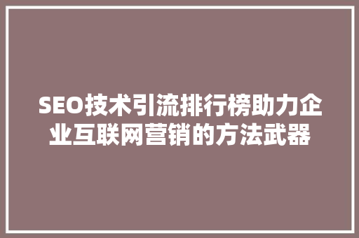 SEO技术引流排行榜助力企业互联网营销的方法武器  第1张