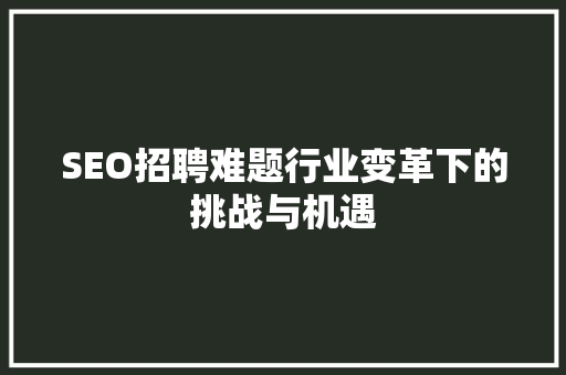 SEO招聘难题行业变革下的挑战与机遇