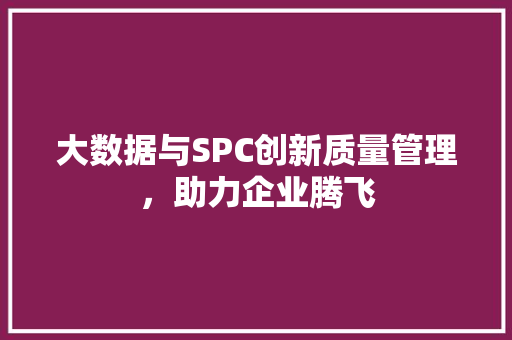 大数据与SPC创新质量管理，助力企业腾飞  第1张