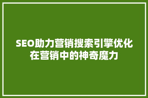 SEO助力营销搜索引擎优化在营销中的神奇魔力