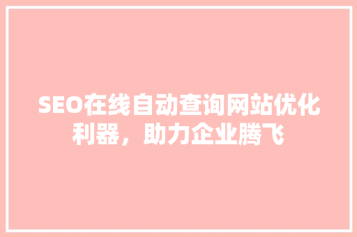 SEO在线自动查询网站优化利器，助力企业腾飞
