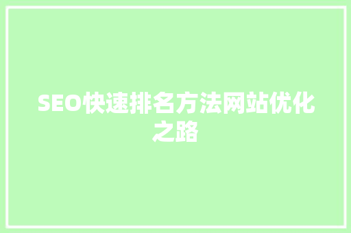 SEO快速排名方法网站优化之路