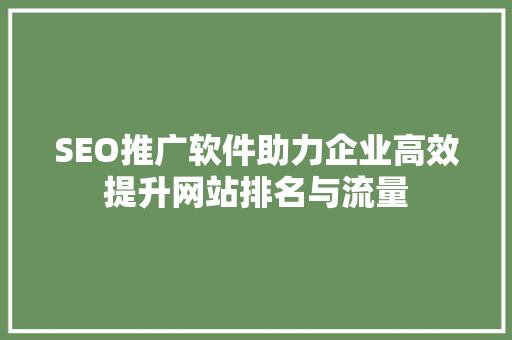 SEO推广软件助力企业高效提升网站排名与流量