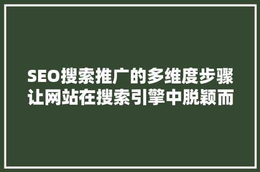 SEO搜索推广的多维度步骤让网站在搜索引擎中脱颖而出