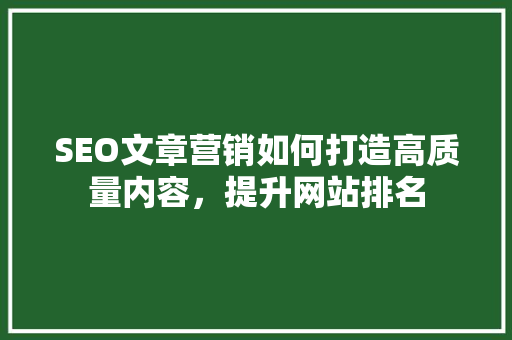 SEO文章营销如何打造高质量内容，提升网站排名
