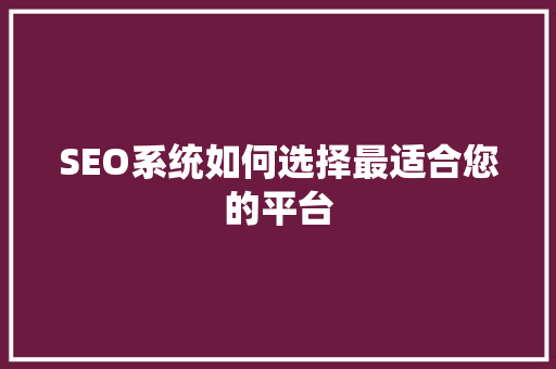 SEO系统如何选择最适合您的平台