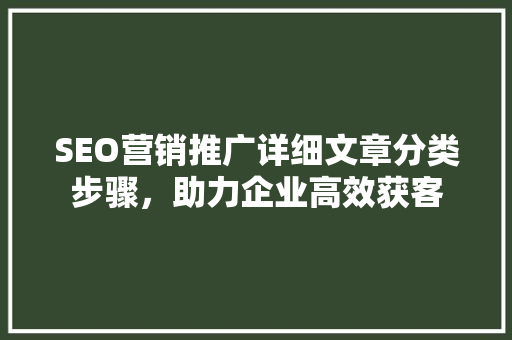 SEO营销推广详细文章分类步骤，助力企业高效获客
